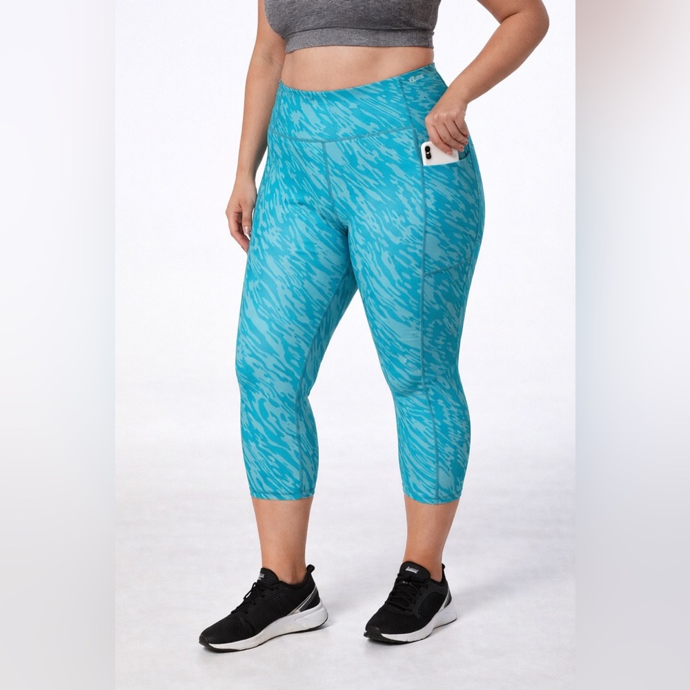 Tek Gear Workout Leggings 1X Teal Side Pockets High Rise